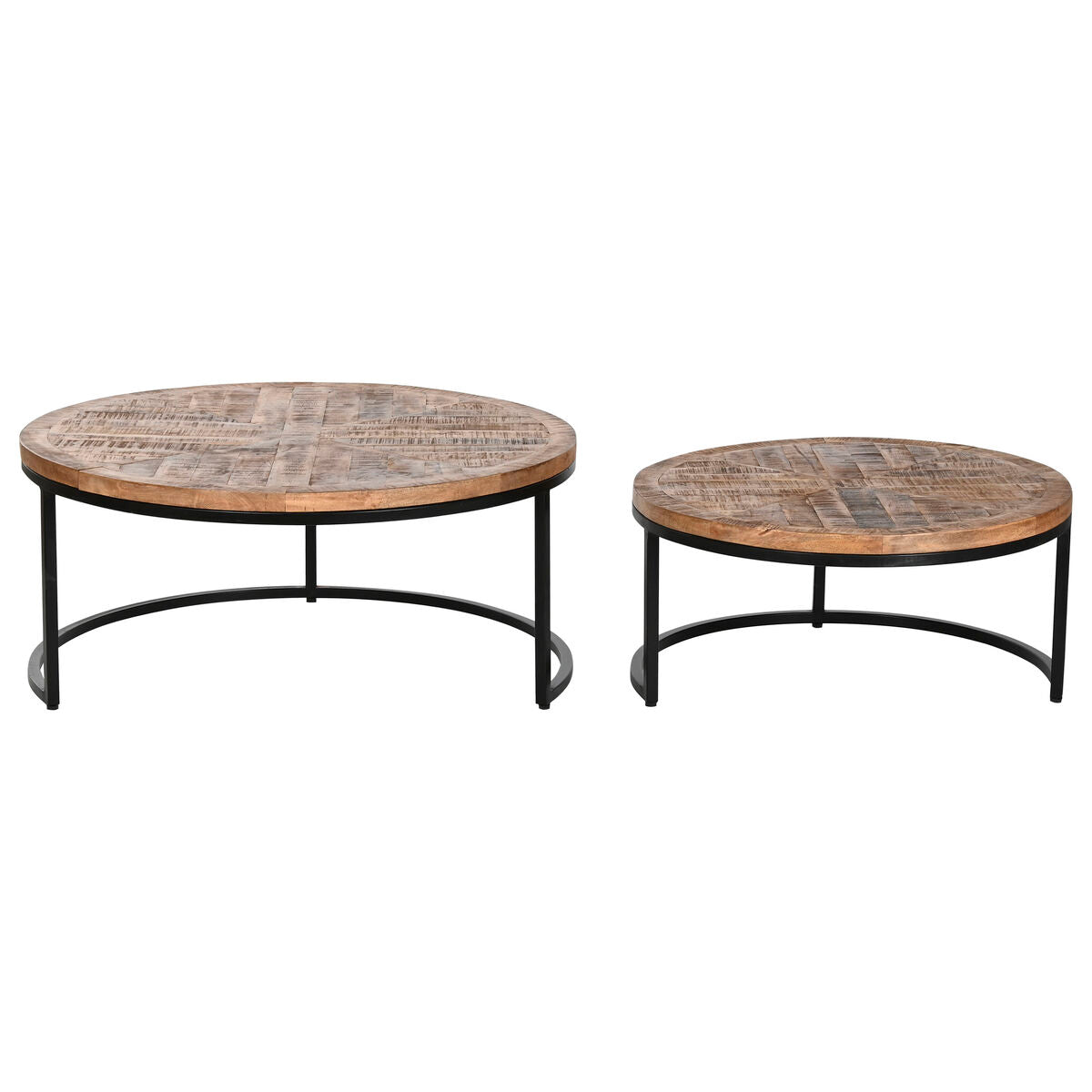 Set di 2 tavoli Home ESPRIT Marrone Nero Naturale Metallo Legno di mango 90 x 90 x 40 cm