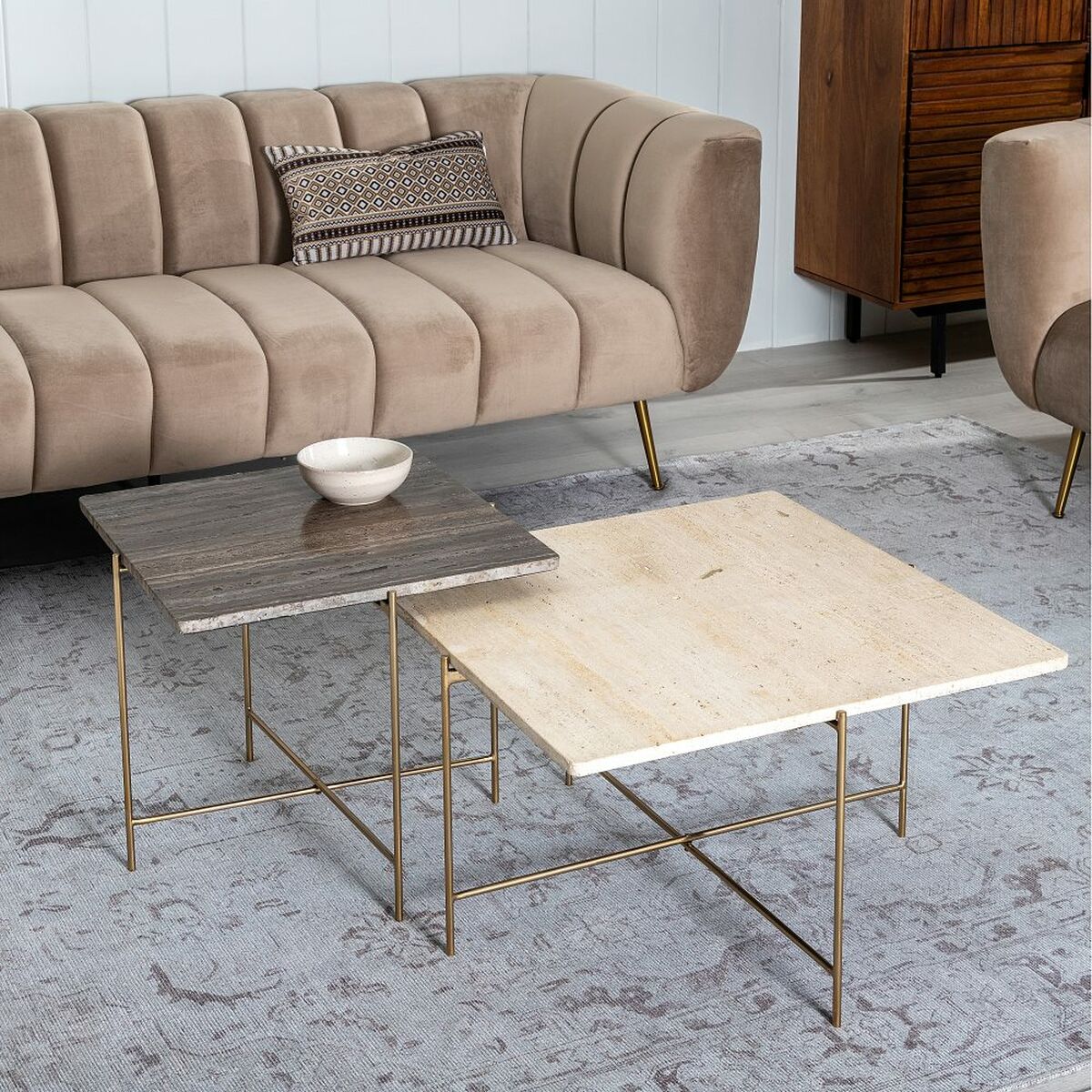 Tavolino da Caffè 65 x 65 x 40 cm Marmo Ferro