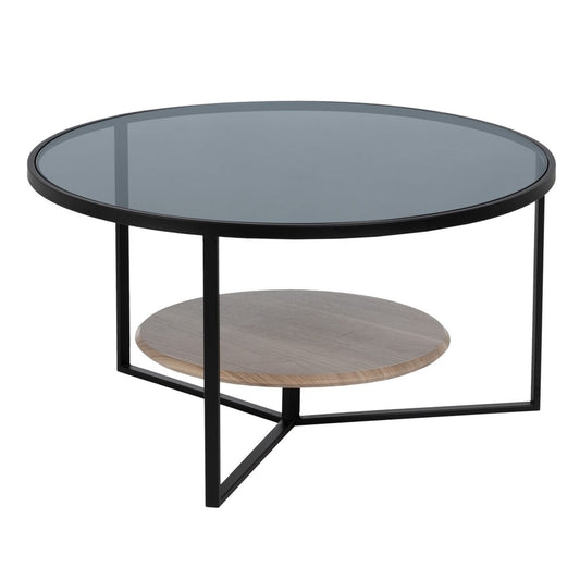 Tavolino da Caffè Nero Naturale Cristallo Ferro Legno MDF 75 x 75 x 40 cm