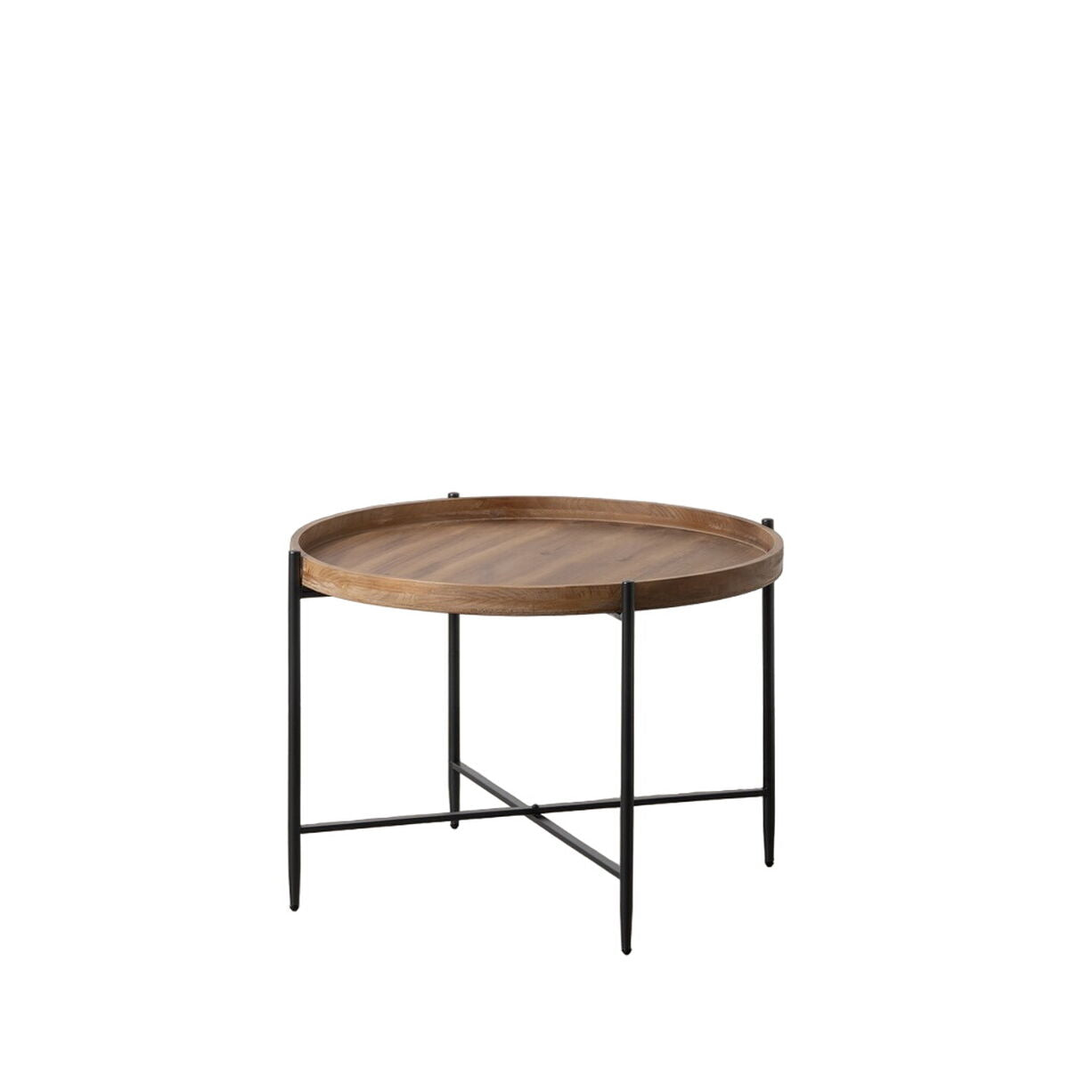 Tavolino da Caffè Nero Naturale Ferro Legno di abete 80 x 80 x 55 cm